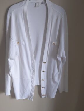 Women's White Open-Front Cardigan with Gold Buttons